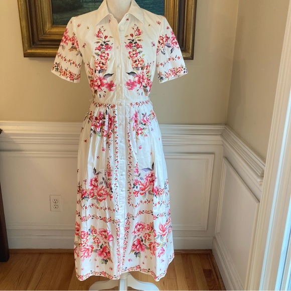 ANTONIO MELANI Dresses & Skirts - ANTONIO MELANI White Pink Floral Cotton Shirt Dress